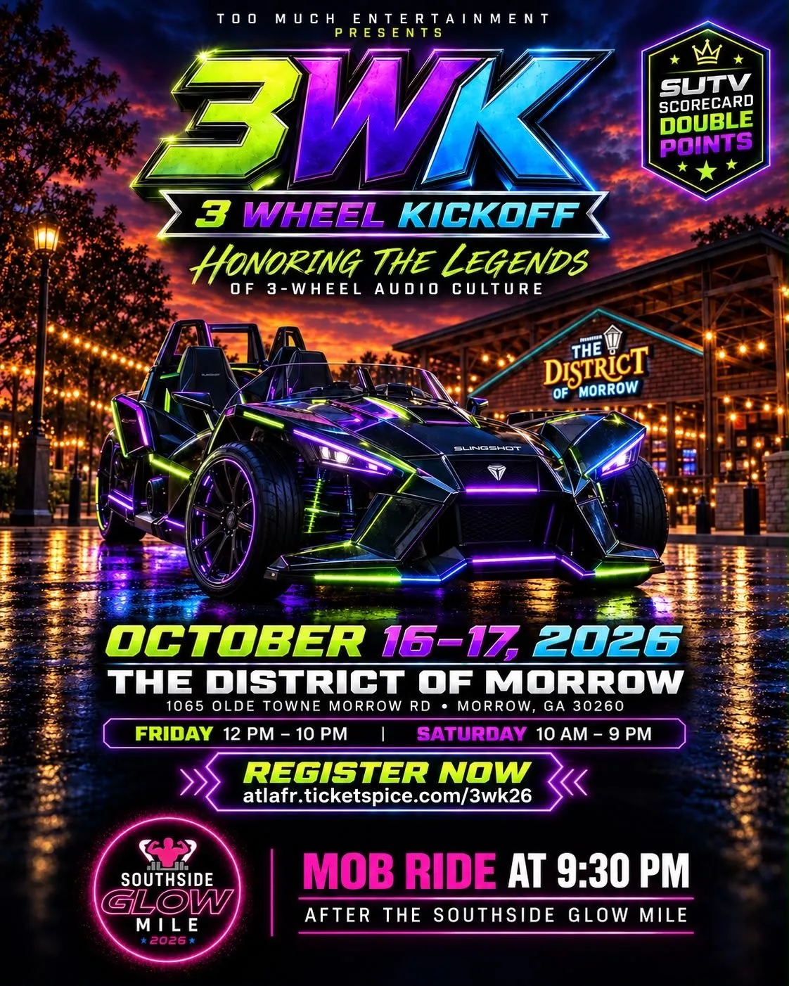 3WK 3 Wheel Kickoff promotional artwork at The District of Morrow