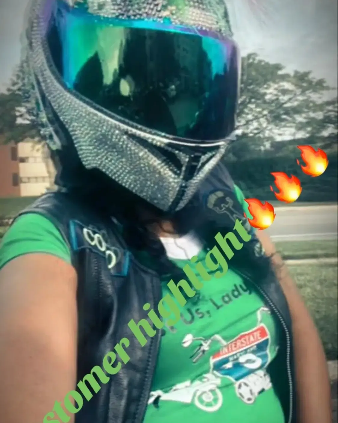 Three FAB N THINGZ riders celebrating with blinged helmets and goggles raised high